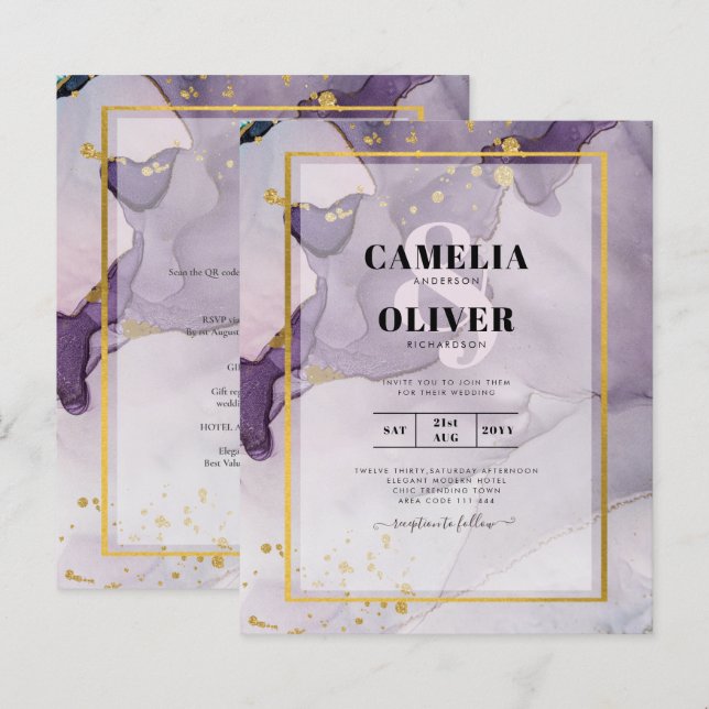 Dusty Purple Gold Alcohol INK Abstract Wedding (Front/Back)