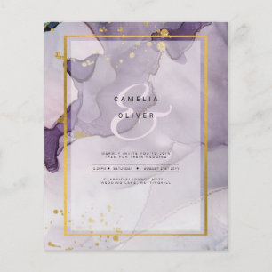 Dusty Purple Gold Alcohol INK Abstract Wedding Flyer