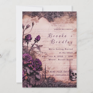 Dusty Purple Gothic Skull Wedding Invitation