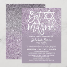 Dusty Purple Grey Faux Glitter Ombre Bat Mitzvah