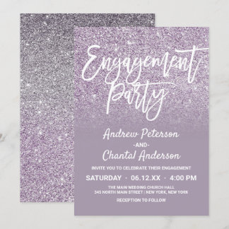 Dusty Purple Grey Faux Glitter Ombre Engagement Invitation