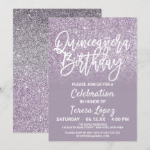 Dusty Purple Grey Faux Glitter Ombre Quinceañera