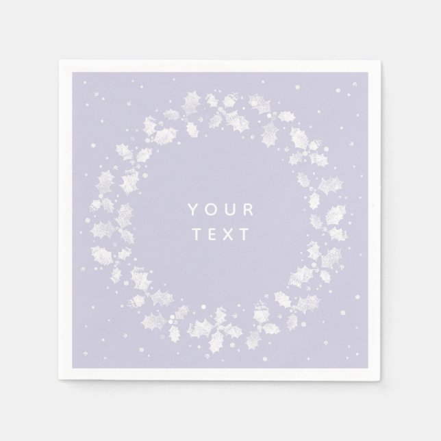 Dusty Purple Hand Printed Holly Wreath Christmas Napkin (Front)