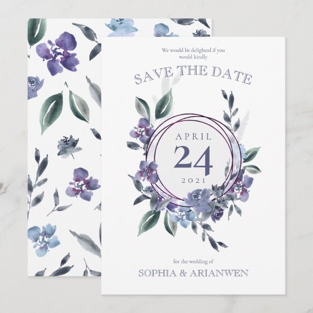 Dusty Purple jardin fleuri Mariage Invitation (Devant / Derrière)