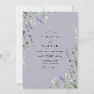 Dusty Purple Lavender Eucalyptus Wedding Invitation