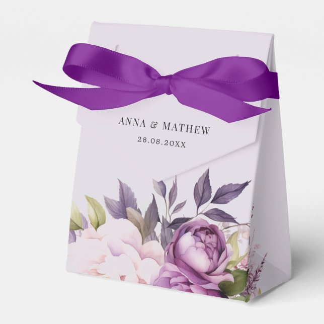 Dusty Purple Lavender Floral Boho monogram wedding Favor Box (Front Side)