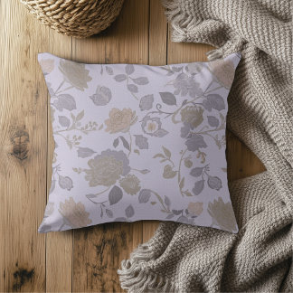 Dusty Purple Lavender Grey Modern Farmhouse Floral Throw Pillow
