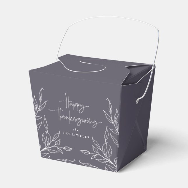 Dusty Purple Leaf Motif Happy Thanksgiving Favor Box (Front Side)