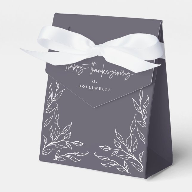 Dusty Purple Leaf Motif Happy Thanksgiving Favor Box (Front Side)