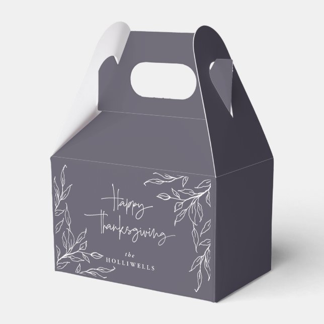 Dusty Purple Leaf Motif Happy Thanksgiving Favor Box (Front Side)