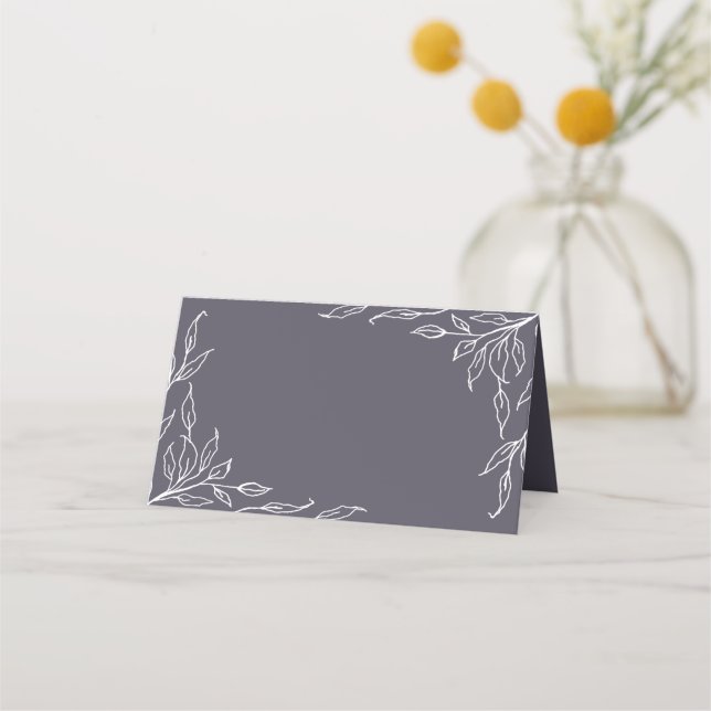 Dusty Purple Leaf Motif Thanksgiving Folded Place Card (Front)