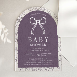 Dusty Purple Line Art Coquette Bow Baby Shower Acrylic Invitations