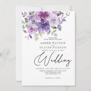 Dusty Purple Mauve Lilac Floral Garden Wedding Invitation