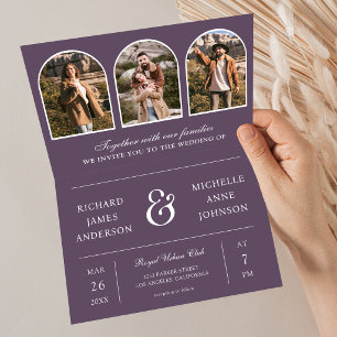 Dusty Purple Minimal Arch Photo QR code Wedding Invitation