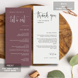 Dusty Purple Minimal Thank You Placecard Menu<br><div class="desc">Check out this All-in-One Modern Minimalist Menu Table Escort Place Card with Thank You for your wedding or party event! This menu card features an elegant calligraphy script of "let's eat" on the front with a clean and simple block sans serif typography font on a dusty purple background and elegant...</div>