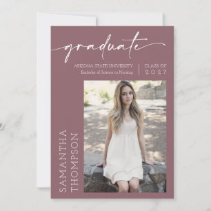Dusty Purple Minimalist Two Photo Graduation Party Invitation