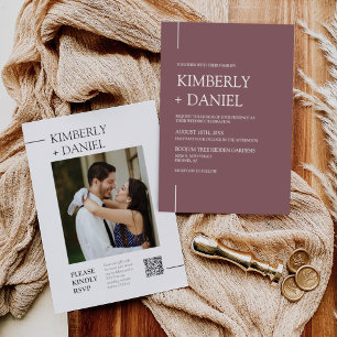 Dusty Purple Modern Minimal Wedding QR Code Photo Invitation