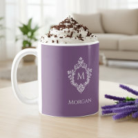 Dusty Purple Monogram Vintage Crest Name & Initial