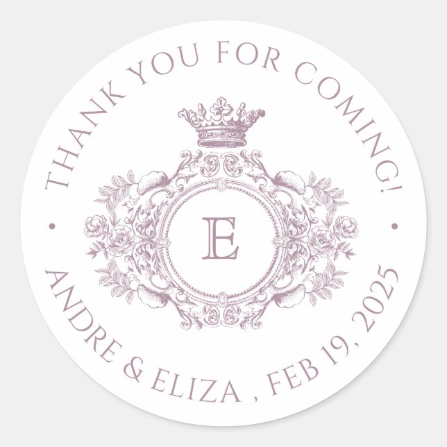 Dusty Purple Monogram Wedding Thank You Sticker (Front)