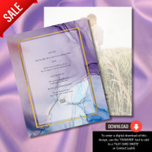 Dusty Purple Navy Blue Gold INK Wedding INVITE