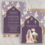 Dusty Purple Pink Floral Anand Karaj Sikh Wedding Invitation<br><div class="desc">Amaze your guests with this elegant Sikh wedding invite featuring a beautiful watercolor illustration of a Punjabi couple with hanging lanterns. Simply add your event details on this easy-to-use template to make it a one-of-a-kind invitation.</div>