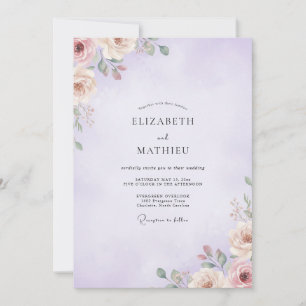 Dusty Purple Ranunculus Sage Wedding Invitation