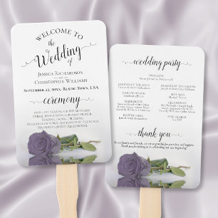 Dusty Purple Rose Elegant Wedding Program Hand Fan