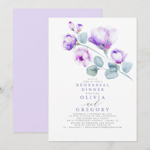 Dusty Purple Rose Floral Elegant Rehearsal Dinner Invitation