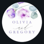Dusty Purple Rose Floral Elegant Wedding Classic Round Sticker<br><div class="desc">Dusty purple flowers wedding stickers</div>
