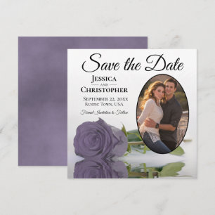 Dusty Purple Rose on White Oval Photo Chic Wedding Save The Date