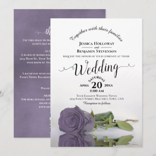 Dusty Purple Rose QR Code Glam Calligraphy Wedding Invitation