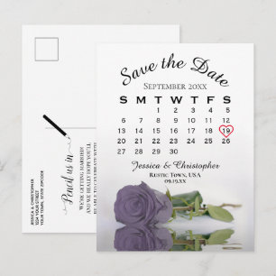 Dusty Purple Rose Wedding Calendar Save the Date Announcement Postcard