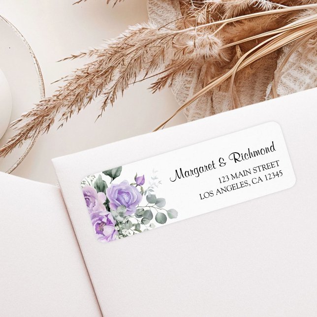 Dusty Purple Rustic Floral Wedding Return Address (Creator Uploaded)