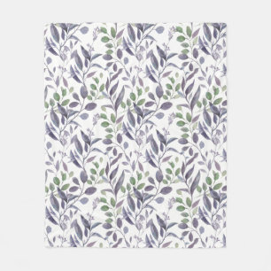 Dusty Purple Sage Green Leaves Greenery Fleece Blanket