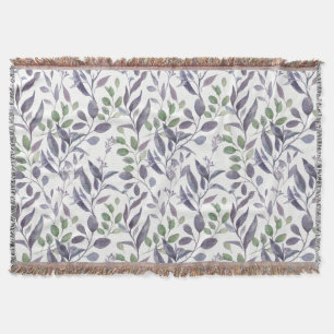 Dusty Purple Sage Green Leaves Greenery Throw Blanket
