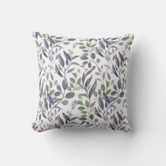 Dusty Purple Sage Green Leaves Greenery | Throw Pillow
