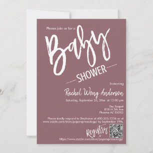 Dusty Purple Script Baby Shower QR Code Photo Invitation