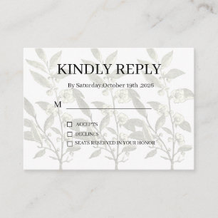 Dusty Purple Silver Grey Floral Rustic RSVP Card