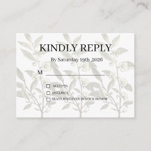 Dusty Purple Silver Grey Floral Rustic RSVP Card