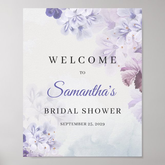 Dusty purple spring floral bridal shower welcome poster (Front)