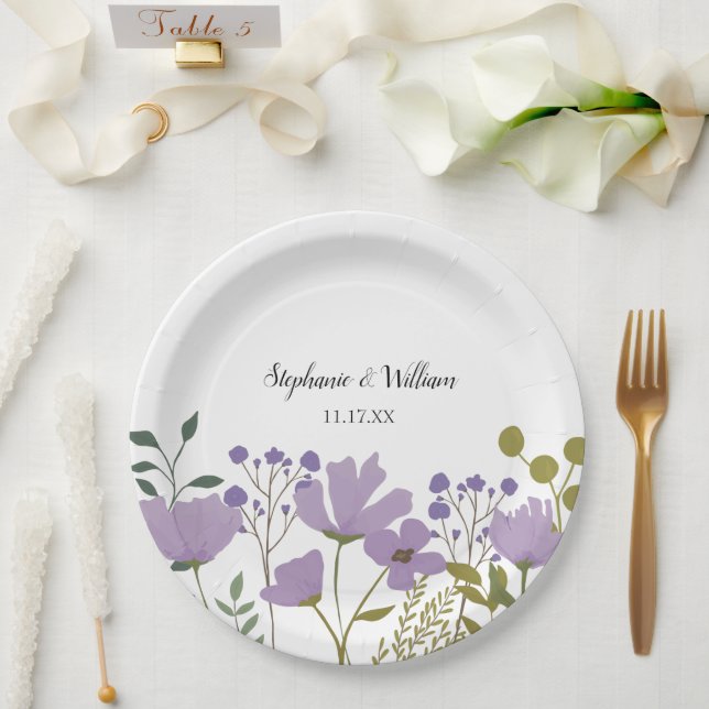 Dusty Purple Spring Floral Wedding Personalized Paper Plate (Wedding)
