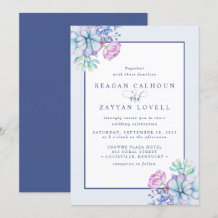 Dusty Purple Succulent Botanical Wedding Invitation