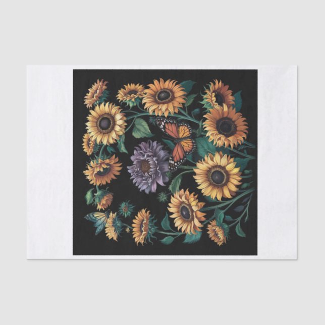 Dusty Purple Sunflower, Dramatic Floral Decoupage  Tissue Paper (Front)