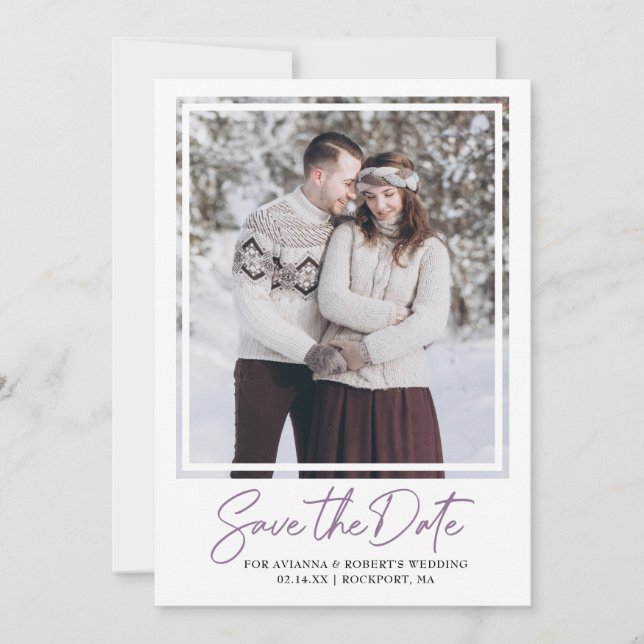Dusty Purple Text and Photo Save The Date (Front)