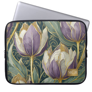 Dusty Purple Tulip Dream - Botanical Monogram Laptop Sleeve