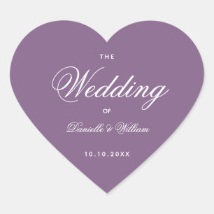 Dusty Purple Wedding Heart Simple Elegant Script  Heart Sticker