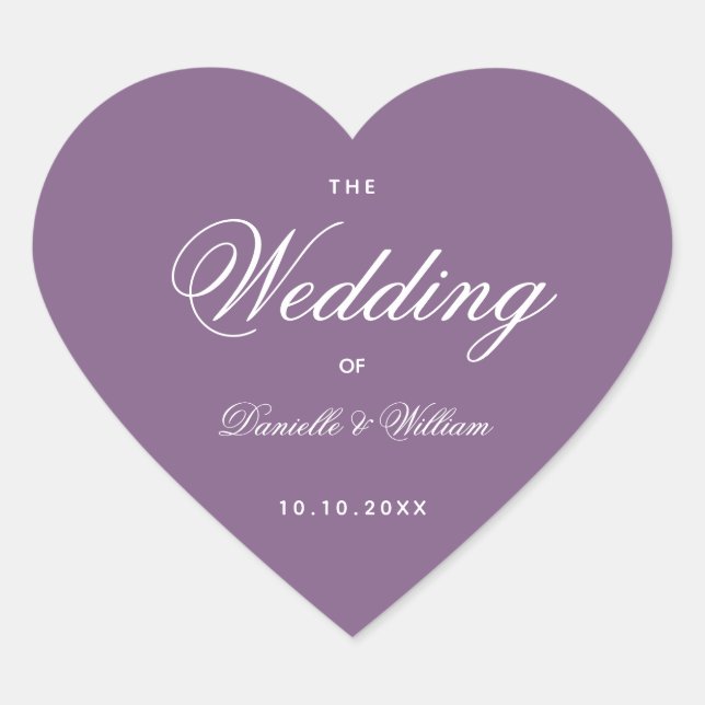 Dusty Purple Wedding Heart Simple Elegant Script  Sticker (Front)