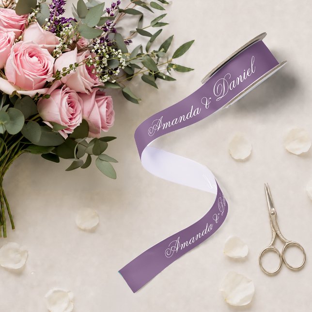 Dusty Purple Wedding Modern Colour Simple Script Satin Ribbon (Creator Uploaded)