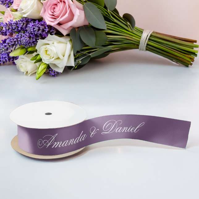 Dusty Purple Wedding Modern Colour Simple Script Satin Ribbon (Creator Uploaded)
