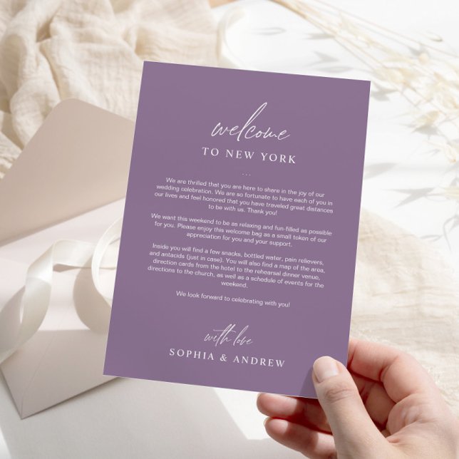 Dusty Purple Welcome Itinerary Thank You Card (Creator Uploaded)